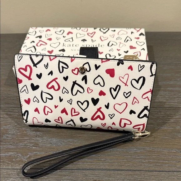 Kate Spade Heart Print Wristlet - Black, Red, White - Picture 4 of 7
